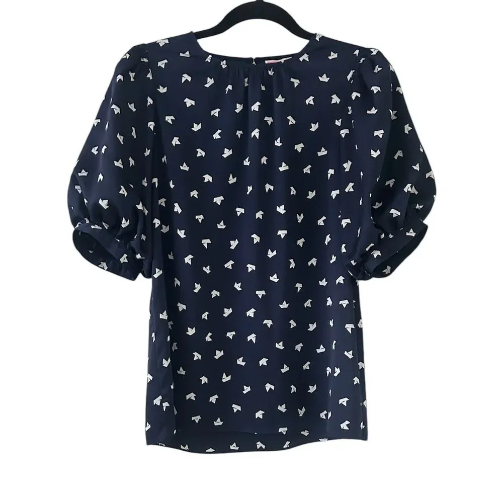 Kate Spade Navy Blue Patterned Blouse Women's Size XXS Designer Nautical Coastal